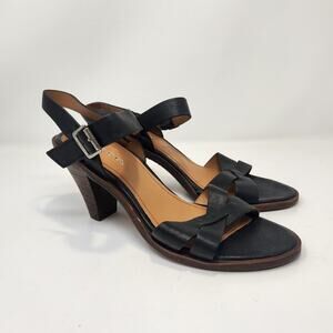 Trask Summer Black Leather Ankle Strap Pumps Heels Women Size 8.5M Open Toe